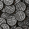Embroidered BEER patch with black embroidery thread on heather grey felt
