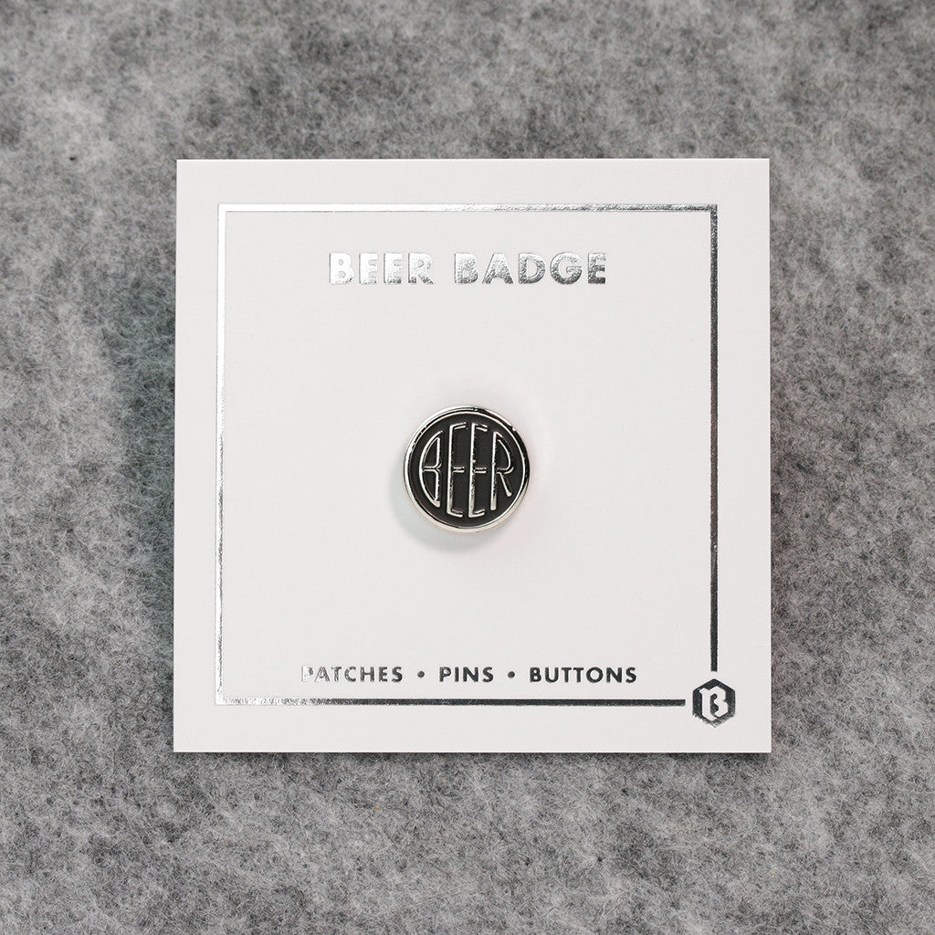 BEER enamel pin. This beer dot design beer badge lapel has matte black soft enamel & bright nickel finish