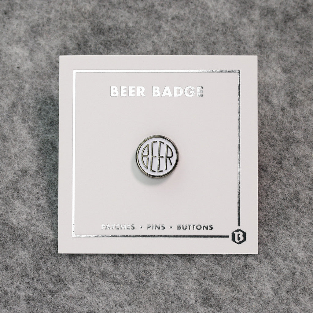 BEER enamel pin. This beer dot design beer badge lapel has matte white soft enamel & black nickel finish