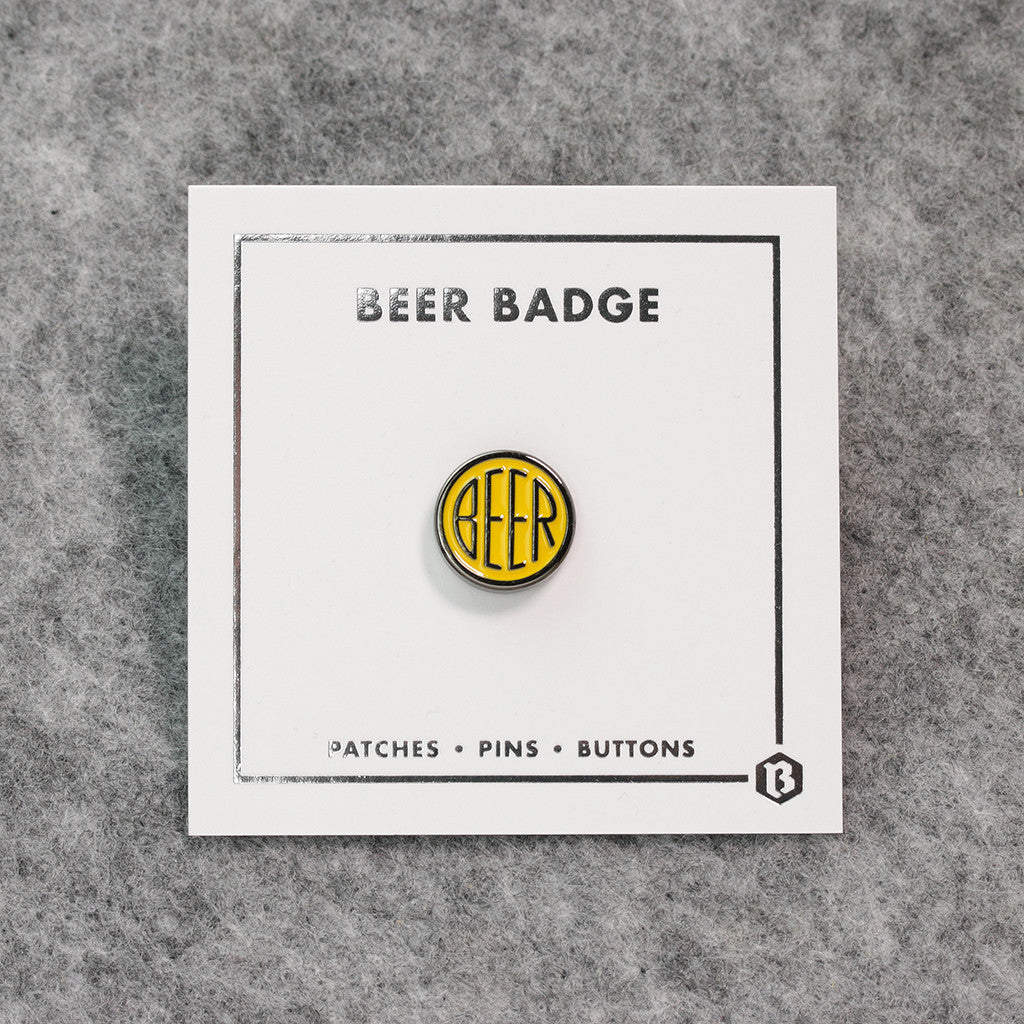 BEER enamel pin. This beer dot design beer badge lapel has bright yellow soft enamel & black nickel finish