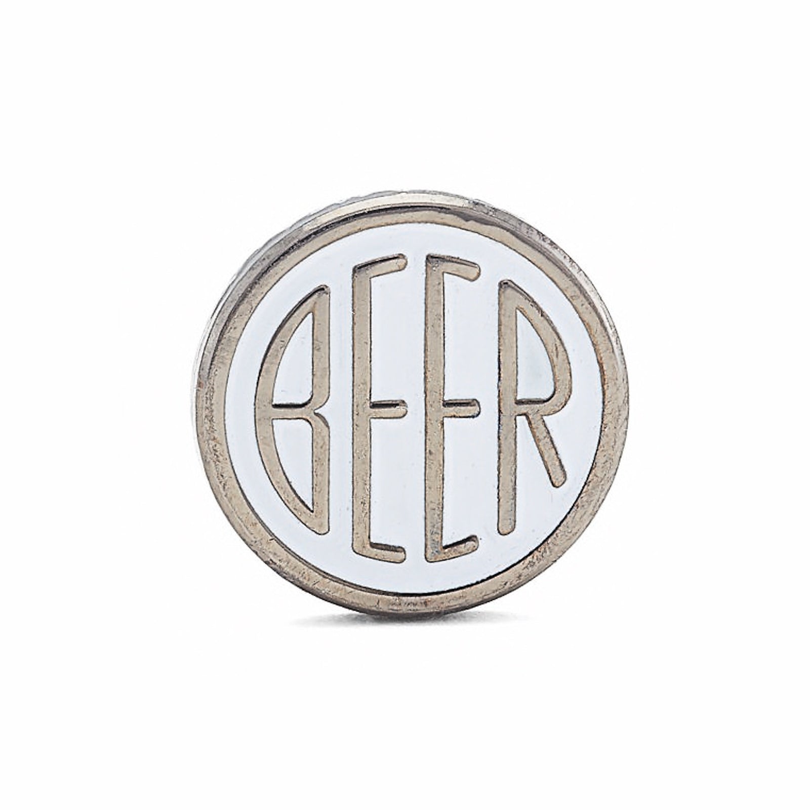 BEER enamel pin. This beer dot design beer badge lapel has matte white soft enamel & black nickel finish