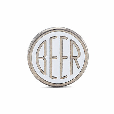 BEER enamel pin. This beer dot design beer badge lapel has matte white soft enamel & black nickel finish