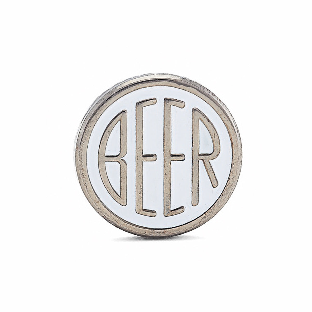 BEER enamel pin. This beer dot design beer badge lapel has matte white soft enamel & black nickel finish