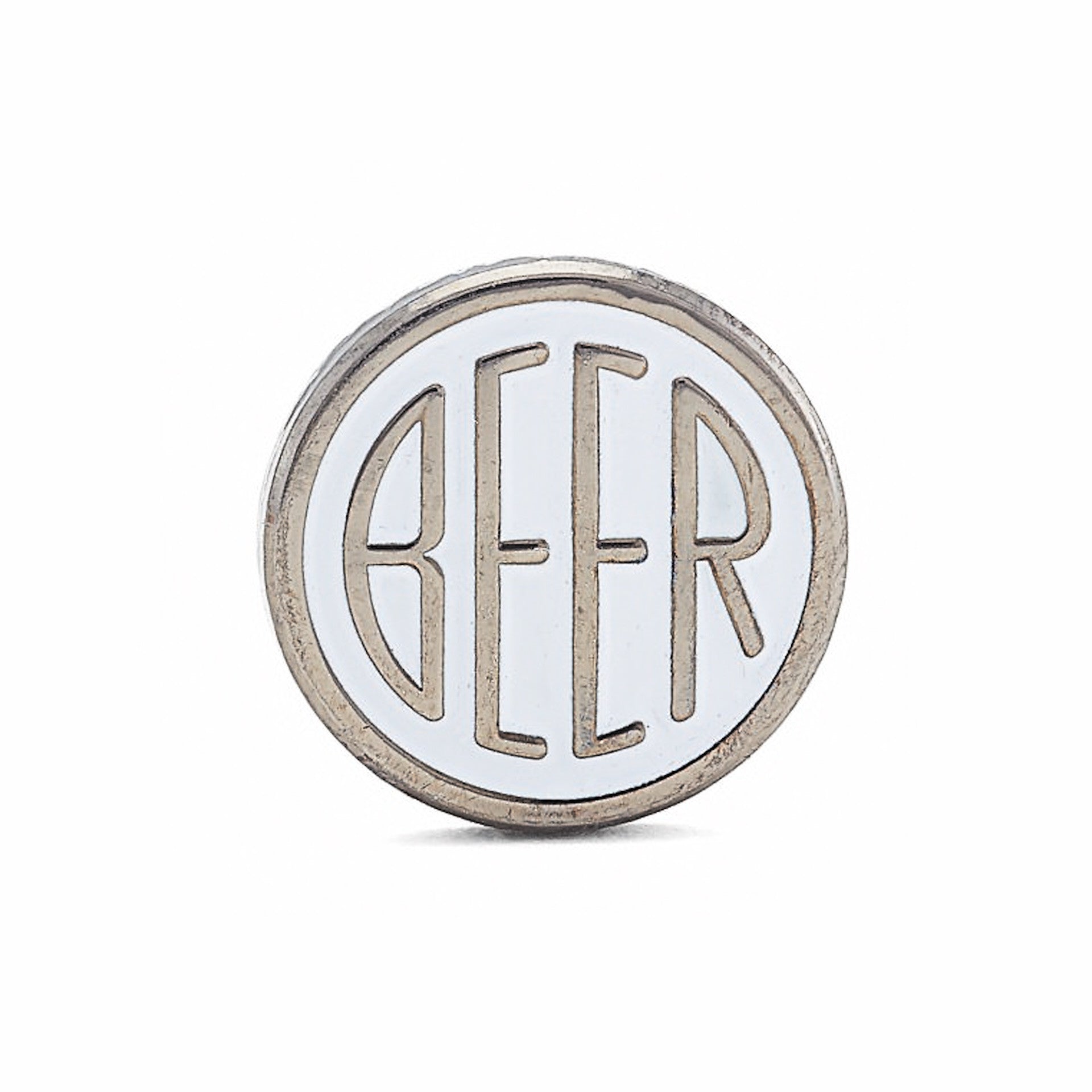 BEER enamel pin. This beer dot design beer badge lapel has matte white soft enamel & black nickel finish