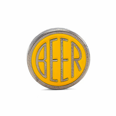 BEER enamel pin. This beer dot design beer badge lapel has gloss yellow soft enamel & black nickel finish