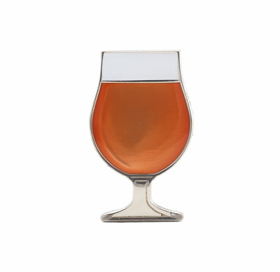 Beer enamel pin tulip glass. This beer badge lapel has amber color enamel with 3D details