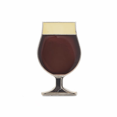 Beer enamel pin tulip glass. This beer badge lapel has deep brown color enamel with 3D details