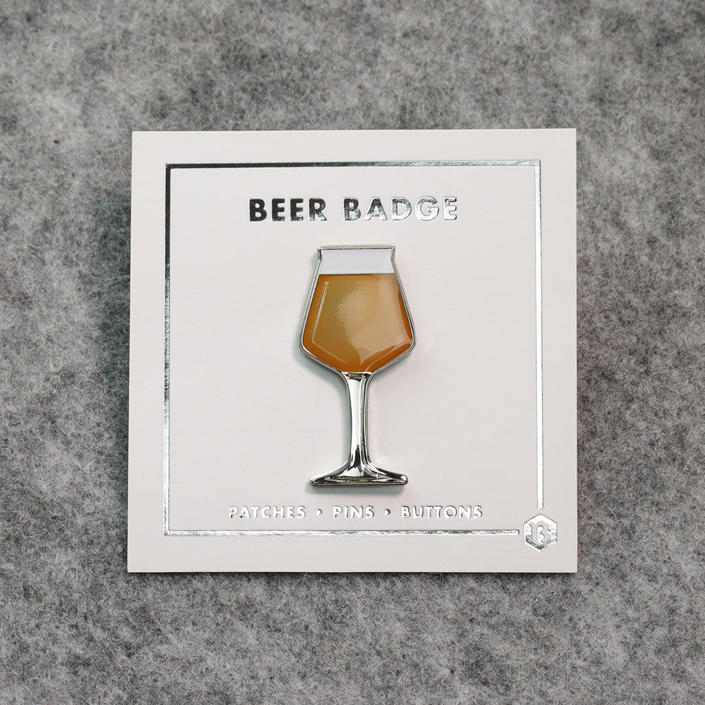 Beer enamel pin teku glass. This beer badge lapel has gold color enamel with 3D details