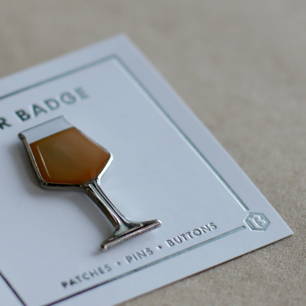 Beer enamel pin teku glass. This beer badge lapel has gold color enamel with 3D details