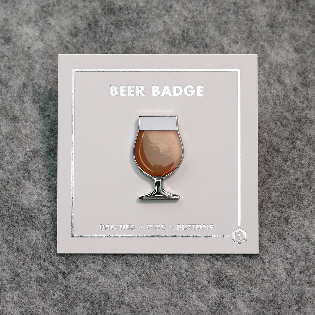 Beer enamel pin tulip glass. This beer badge lapel has amber color enamel with 3D details