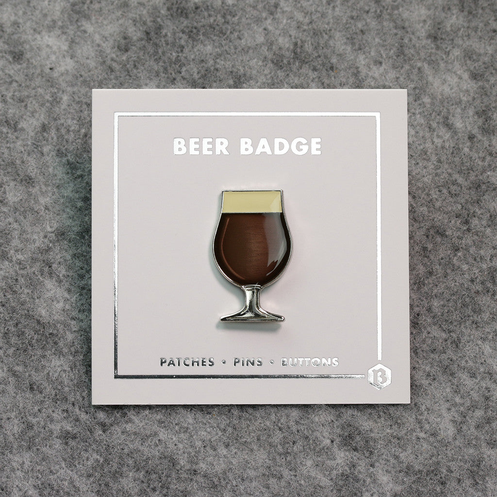 Beer enamel pin tulip glass. This beer badge lapel has deep brown color enamel with 3D details