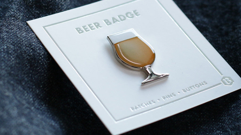 BEER enamel pin tulip glass. This beer badge lapel has straw color enamel with 3D details