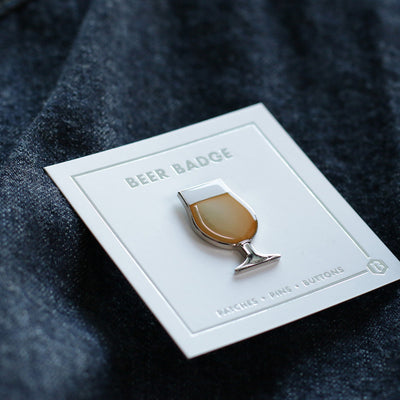 BEER enamel pin tulip glass. This beer badge lapel has straw color enamel with 3D details