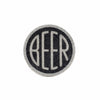 Embroidered BEER patch with metallic silver embroidery thread on black heather felt